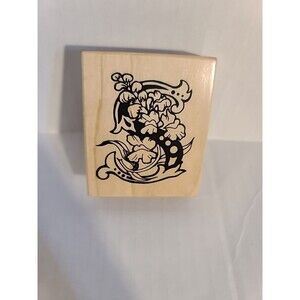 Floral Monogram "S" Rubber Wooden Mounted Stamp Vintage 1993 PSX